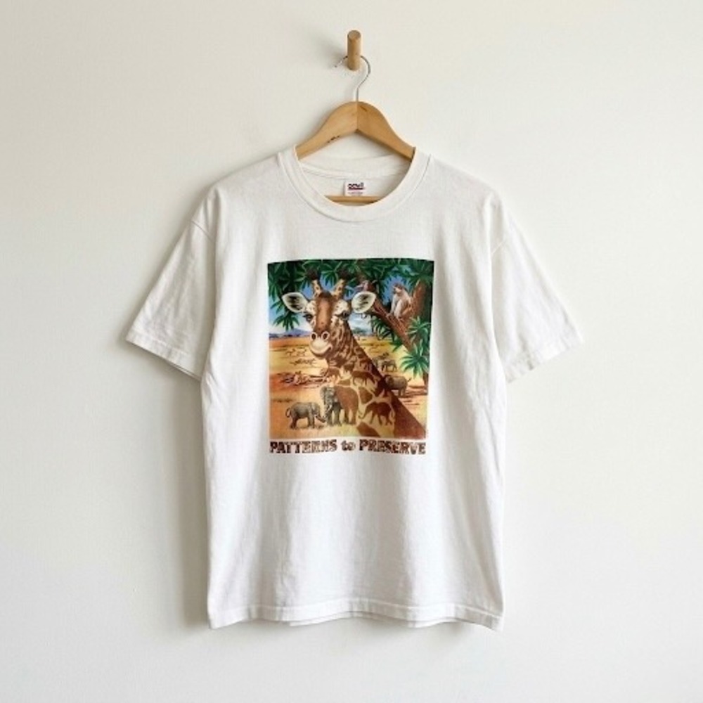 Vintage Anvil T Shirt XL Giraffe Safari Animals Patterns to Preserve Graphic Tee